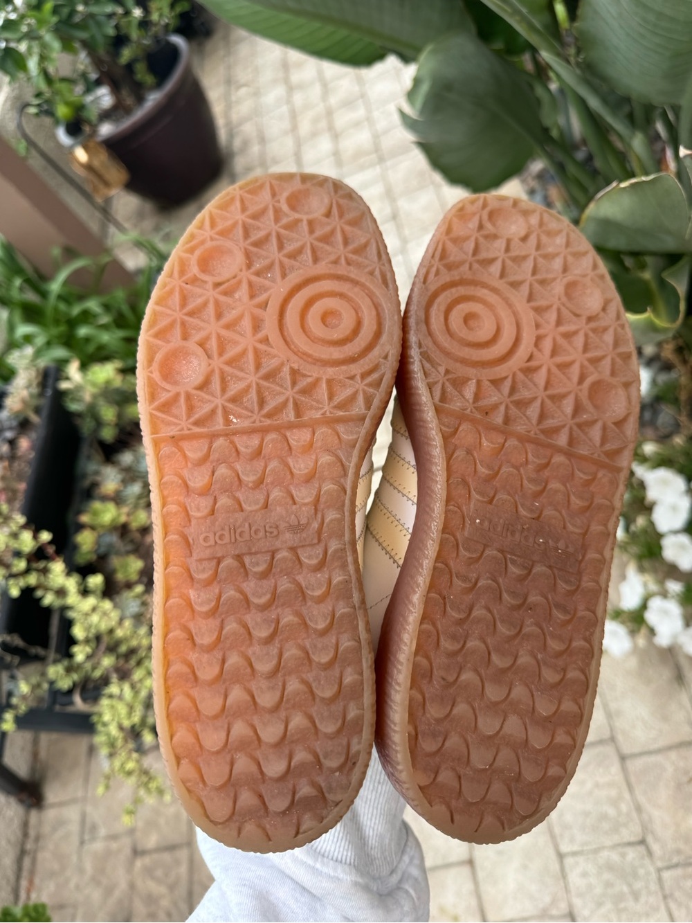 Adidas Sambae Platform Sneaker with White Upper and Cream Stripes, Gum Sole - Picture 4 of 6